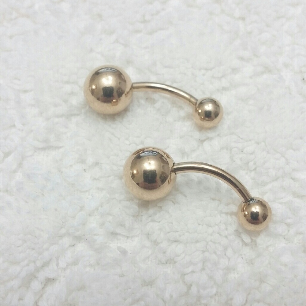 2pcs 16G Surgical Steel Gold Tone Navel Ring